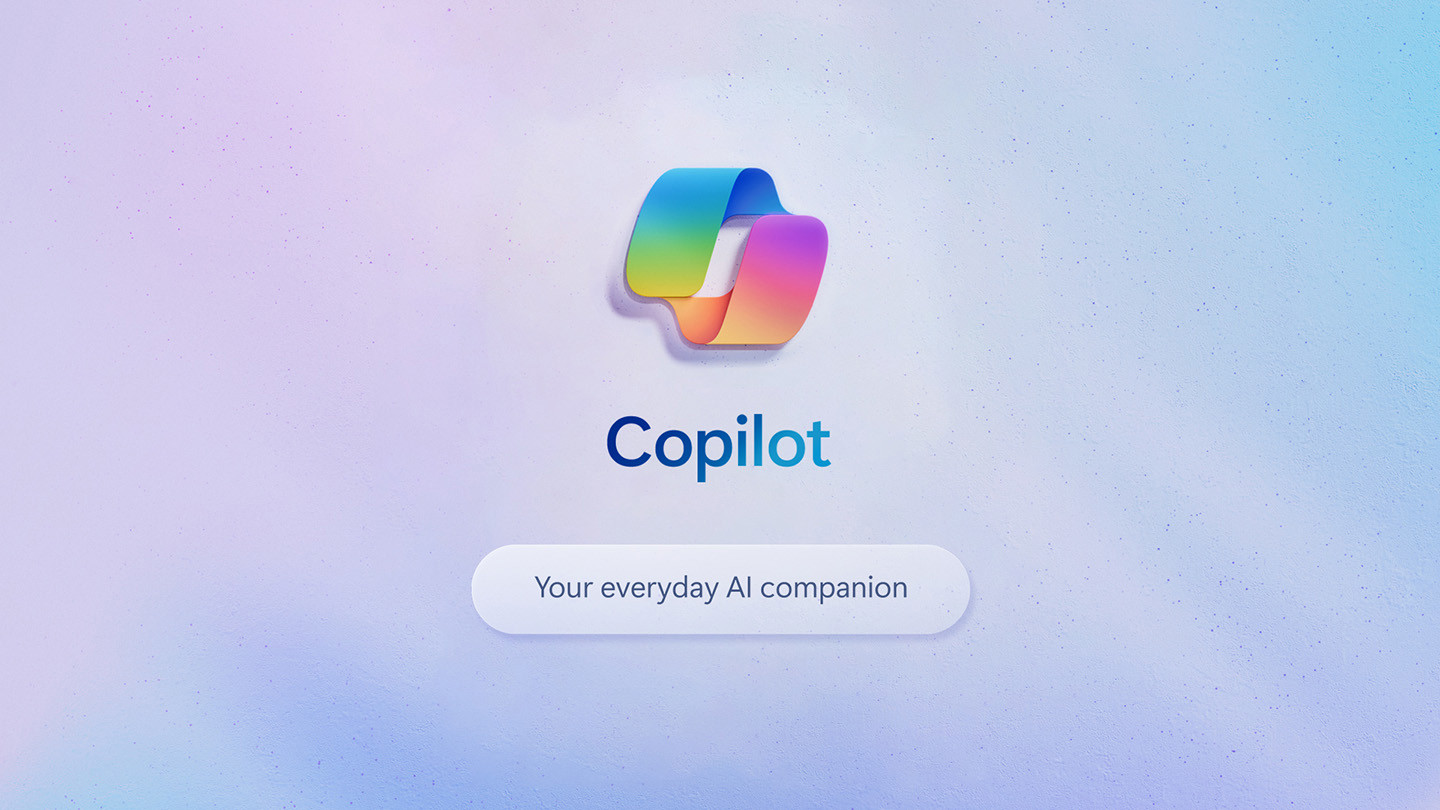 Microsoft Copilot-logotyp på ljus gradientbakgrund med texten “Your everyday AI companion”